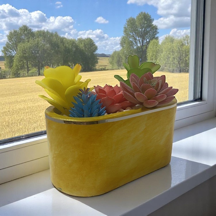 Sun Dried Linen Oval Concrete Planter