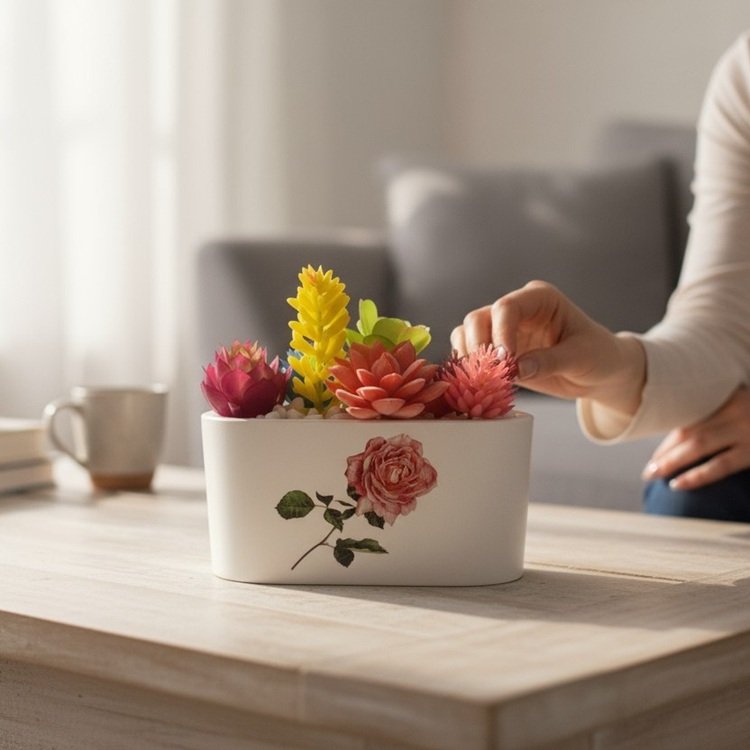 Red Rose Cement Planter